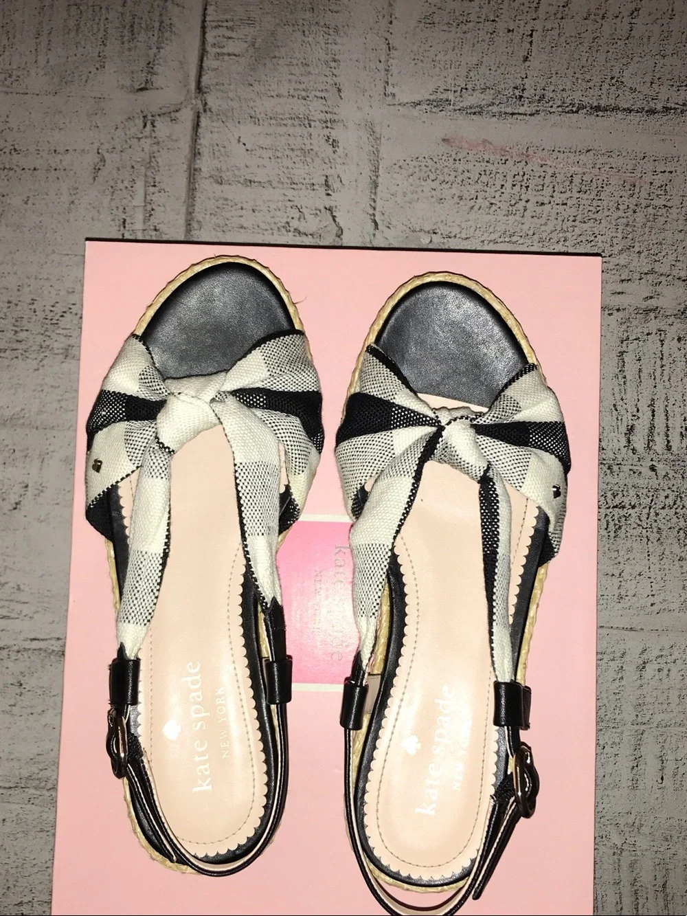 Kate Spade Black & White Knotted Espadrille Wedge Sandals